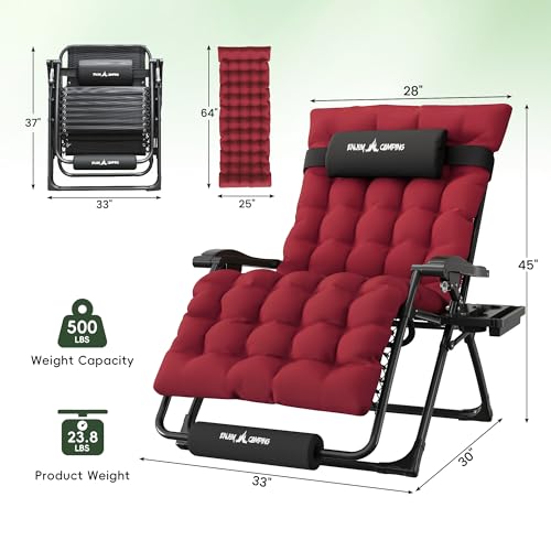 Amopatio Oversized Padded Zero Gravity Chair, XL 29In Reclining Camping Lounge Chair w/Removable Cushion&Headrest, Upgraded Lock and Footrest, Folding Patio Recliner for Indoor Outdoor, Red - color: Red XL, size: 29in