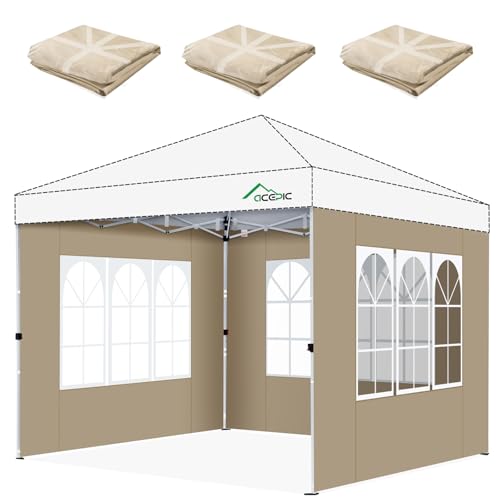 Acepic 3Pcs Instant Canopy Tent Sidewalls for 10x10 Pop-Up Canopy, Garden Gazebo, 210D Oxford Fabric Waterproof, Khaki (Tent NOT Included) - color: Khaki, size: 10*10ft 3pcs