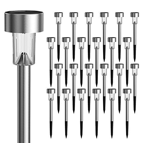 GIGALUMI 24 Pack Solar Path Lights Outdoor,Solar Lights Outdoor Waterproof,Stainless Steel LED Landscape Lighting,Solar Garden Lights for Driveway,Pathway,Patio,Yard - color: Cold White, size: 24 PACK