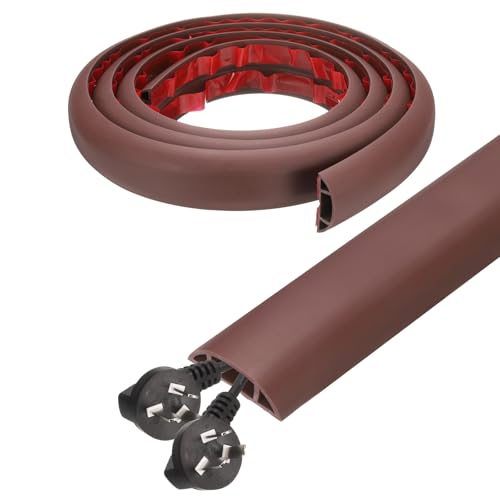 HARFINGTON 6ft Cord Cover Floor W0.6 x H0.33 Inner Channel PVC Hide Extension Cable Floor Wire Hider Wire Covers Protector for Prevent Cable Trips Cables Management, Coffee - color: Coffee, size: 6ft