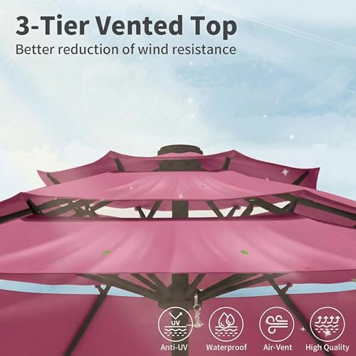 10FT Patio Umbrella 3 Tiers Outdoor Market Umbrella w/Push Button Tilt, Crank, UV and Waterproof Table Umbrella for Garden, Pool, Backyard, Deck, Lawn, Rose Pink - color: Rose Pink