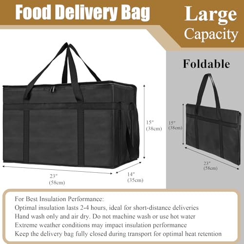 PEASUG Insulated Bags for Food Delivery, XXXL Pizza Delivery Bags, Large Capacity Cooler Bag Keep Food Warm for Grocery Shopping and Catering, Foldable, Heavy-Duty (Black) - color: Black, size: XXX-Large