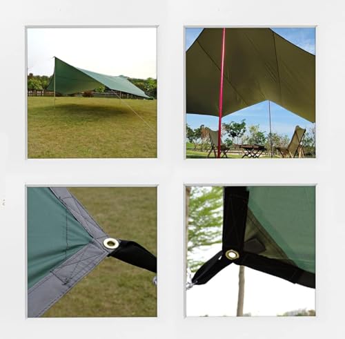 16x16 ft Large Camping Tarp Waterproof Hammock Rain Fly Camping Awning Sun Shelter (Without Pole) (Green) - color: Green