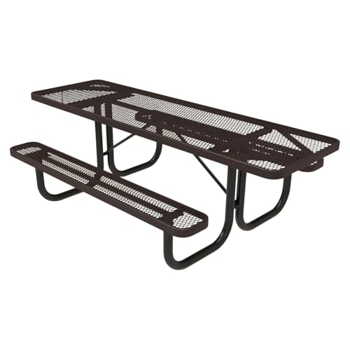 COATEDOUTDOORFURNITURE Heavy-Duty Portable ADA-Compliant Outdoor Picnic Table, Expanded Metal Patio Dining Furniture Made in America (8ft Rectangular, Both-Side Handicap, Brown) - color: Brown, size: 8 Ft, Rectangle Handicap Both Ends, Expanded Steel