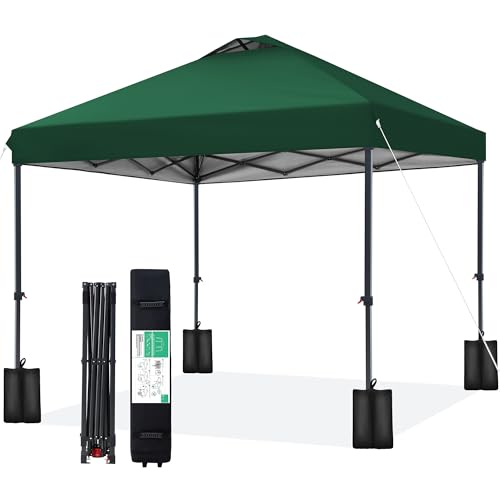 JEAREY 10x10 Pop Up Canopy Tent, Heavy Duty Outdoor Canopy with 1-Push Instant Setup, Commercial Tent with Roller Bag, 4 Sandbags and 8 Stakes, Water-Resistant – Dark-Green - color: Dark Green
