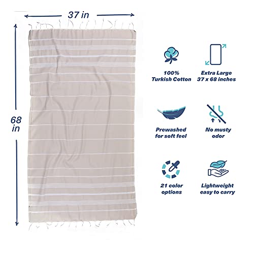 Hencely Turkish Beach Towel 37x68 Oversized, Sand-Free, Quick-Dry, Lightweight - Travel Essential for Pool & Bath - Striped 100% Cotton Bathroom Towels Accessories Gift (Beige) - color: Beige