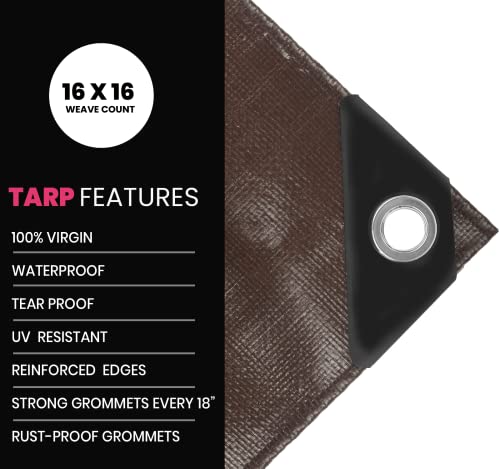 Extreme Heavy Duty 22 Mil Tarp Cover, Waterproof, UV Resistant, Rip and Tear Proof, Poly Tarpaulin with Reinforced Edges for Roof, Camping, Patio, Pool, Boat. (Brown/Black 8′ X 10′) - color: Brown/Black-22 Mil, size: 8′ X 10′