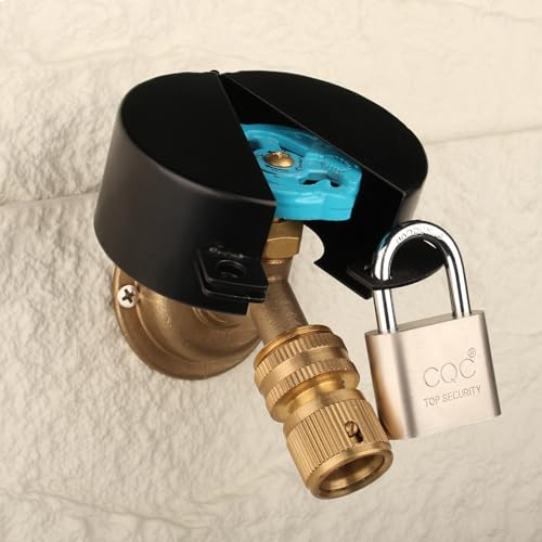 Outdoor Faucet Lock with Padlock Water Spigot Lock Suitable for Garden Hose Bib Water Valve Childproof, Prevent Water Theft, Metallic Black, Metal - color: Black
