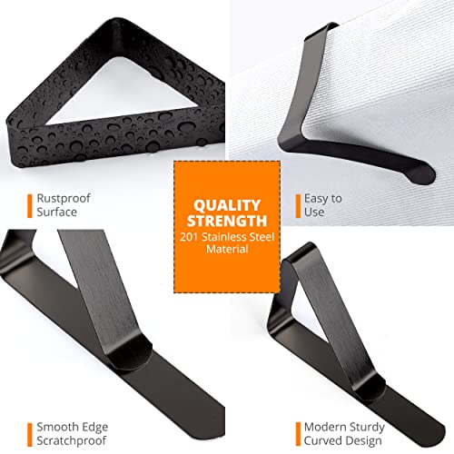 Tablecloth Clips Black - 12 Pack Stainless Steel, Rust Proof & Non-Slippery Table Cloth Holding Clip - Perfect for Restaurants, Picnic, Party, Outdoor Dining - Fits Up to 1.8 Inch Thick Table - color: Pack 12 Black S (for 1 ~ 1.8inch)