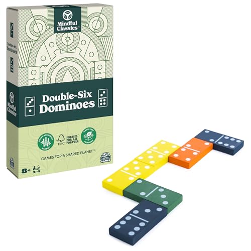 Mindful Classics, Double-Six Wood Dominoes Set Sustainable Classic Games with Wood Storage Case, for Adults and Kids Ages 8 and up - color: Double 6 Wood Dominoes Set