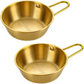 2Pcs Makgeolli Bowls, 304 Stainless Steel Korean Traditional Bowls Round Rice Bowl Wine Cup with Handle, Hiking Soup Dish Food Bowl Camp Cup (Small: 6.5oz, 3.9inch, Gold) - color: Gold, size: Small: 6.5oz, 3.9inch
