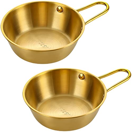 2Pcs Makgeolli Bowls, 304 Stainless Steel Korean Traditional Bowls Round Rice Bowl Wine Cup with Handle, Hiking Soup Dish Food Bowl Camp Cup (Large: 20oz, 5.5inch, Gold) - color: Gold, size: Large: 20oz, 5.5inch