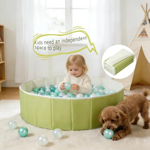 40Inch Kids Ball Pit, Foldable & Portable & Reusable Balls Pool for Toddlers,Playpen/Fence for Baby, Play Pool for Dog, Indoor & Outdoor Use, Oversized(Green Tea) - color: Green Tea