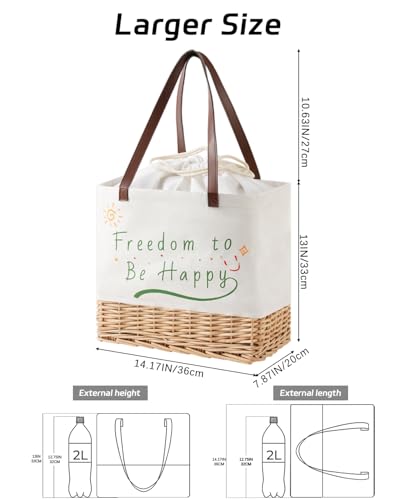 Insulated Picnic Basket Wicker Picnic Basket with 23.7L Canvas and Willow Folding Collapsible Shopping Baskets with Drawstring Closure, Insulated Waterproof Lining for Camping,Wedding Gifts - size: Rectangle With Insulated Lining