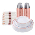 Goodluck 175 Piece Rose Gold Plastic Dinnerware Set for 25 Guests, Fancy Disposable Plates for Party, Include: 25 Dinner Plates, 25 Dessert Plates, 25 Pre Rolled Napkins with Silverware, 25 Cups - color: Rose Gold, style: 175 Piece (25 guests)