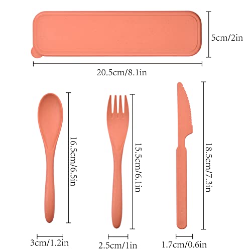 2 Sets Reusable Utensil Set with Case, Portable Camping Fork Knife Spoon Set, Wheat Straw Travel Utensils for Lunch Box, for School Work Lunch or Daily Use (Yellow, Orange) - color: Yellow, Orange