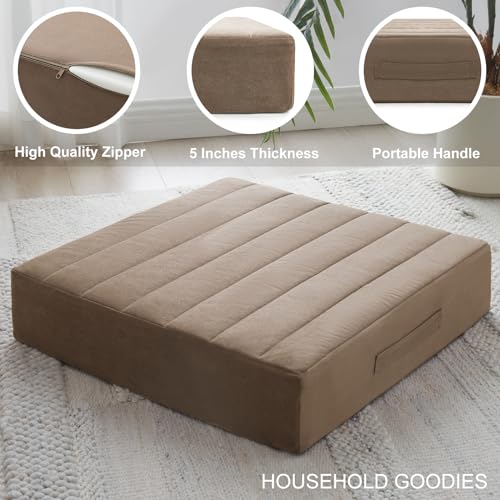 JKMAX 2 Pcs High Density Foam Floor Pillow - Upgraded Large Pillows Seating for Adults - Outdoor Floor Cushion with Soft Tufted Cover - Yoga Pillows for Sitting On Floor - 22 Inch Coffee - color: Coffee, size: 2 Counts
