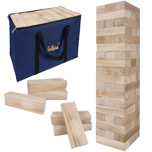 GOTHINK Giant Tumble Tower Game, Large Tumbling Tower Stacking to Over 5 FT 54pcs Wooden Jumbo Blocks for Outside Yard Games with Carry Case Timber Stacking Game Night Toy Gift for Kids Adults Family - size: XL- Over 5FT