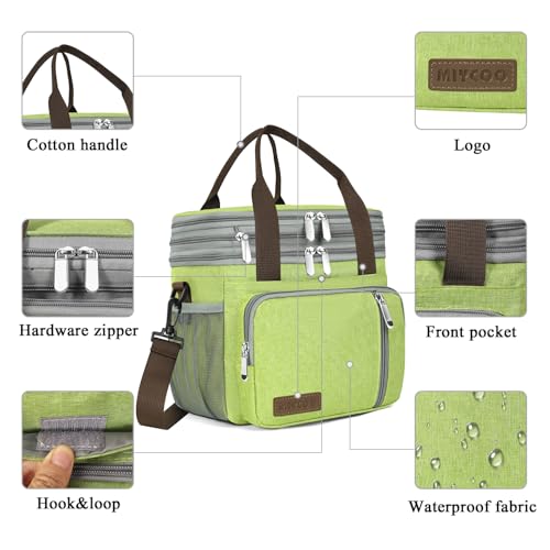 MIYCOO Lunch Bag & Lunch Box for Women Men, Double Deck Leakproof Insulated Soft Large Adult Camping Cooler bag for Work, Beach, Picnic, Travel (Green, 15L) - color: Green