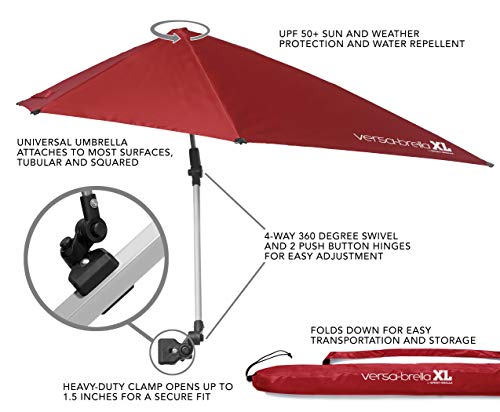 Sport-Brella Versa-Brella SPF 50+ Adjustable Umbrella with Universal Clamp - color: Firebrick Red, style: XL