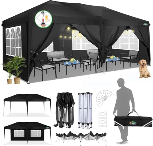 COBIZI Canopy 10x20 Pop Up Canopy Tent with 6 Sidewalls Outdoor Party Tent 10x20 Waterproof Commercial Instant Shelter UPF 50+ Portable Gazebo Wedding Tents for Parties Car Port Vender Events(Black - color: Black, size: 10x20FT with 6 sidewalls