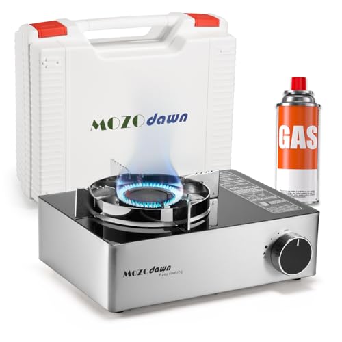 Portable Gas Stove with Case, 12000 BTU Butane Stove with Wind Guard, Single Burner Camp Stove for Home Kitchen, Camping, Picnics, Hiking, Fuel Not Included