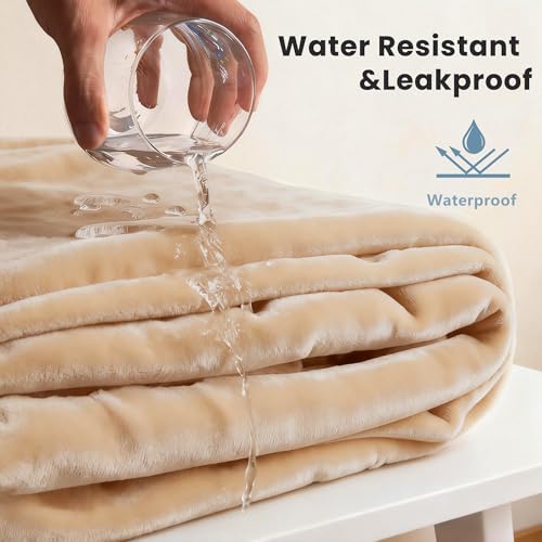 gogobunny Waterproof Blanket for Dogs and Cats, Reversible Flannel Double-Sided Furniture Protector for Couch Sofa Bed Against Spills & Pet Fur (50" x 60", Beige/Cream) - color: Beige/Cream, size: 50" x 60"