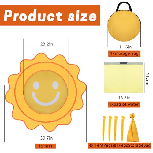 RunNico Pop Up Beach Pool, Portable Toddler Beach Pit with Water Bag and Storage Bag, Cute Shape Beach Pool Puddle for Outdoor Summer Beach Camping Traveling Vacation - color: Sun