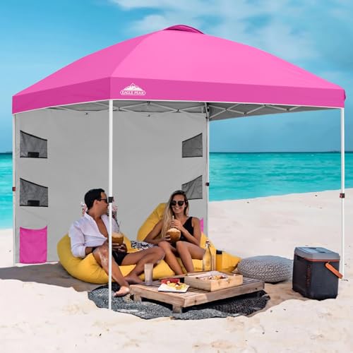 EAGLE PEAK Commercial Canopy 10x10 with Sidewall Storage, Easy OnePerson Setup Pop Up Canopy Tent with Roller Bag, Stakes, Ropes, and Weight Bags, Pink - color: Pink