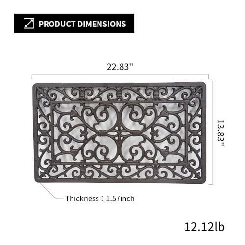 CT Copper Tailor Heavy Duty Cast Iron Floor Doormat,Rectangle Outdoor Mat,Non-Slip Front Door Mat,Entrance Mat,Shoe Scraper,22.83”x 13.38”,Rustic Scroll Works Pattern Design,Brown - color: Rustic Scroll Work