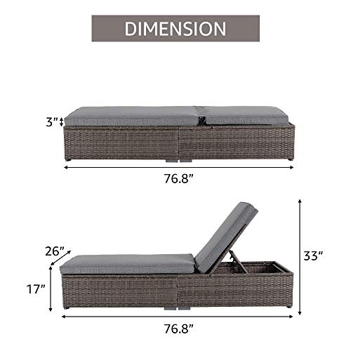 Patiorama Outdoor Patio Chaise Lounge Chair, Elegant Reclining Adjustable Pool Rattan Chaise Lounge Chair with Cushion, Grey PE Wicker, Steel Frame, for Deck, Poolside, Backyard (Light Grey) - color: Grey