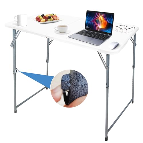 Gocamptoo Folding Table,4ft Indoor Outdoor Heavy Duty Portable Folding Square Plastic Dining Table w/Handle, Lock for Picnic, Party, Camping (4 FT)-White - color: White2
