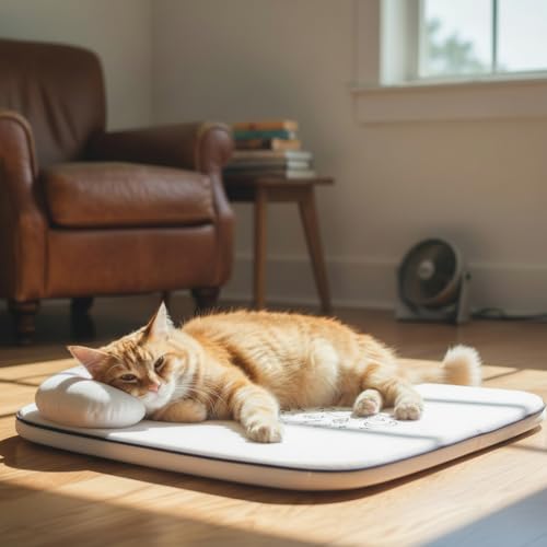 Nona Pelona Self Cooling Pet Mat – Cooling Pad for Cats and Small Dogs – No Gel, No Water, Removable Washable Cover, Anti-Slip Base - color: Cooling Ice Gray
