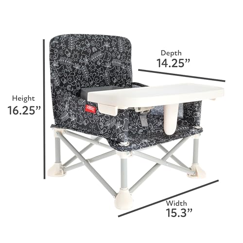 Nuby Pop-Up Booster Seat with Removable Tray - 6+ Months - Portable Booster Seat for Floor Indoor/Outdoor Use - 3-Point Safety Adjustable Straps - Summer Travel Essentials - Black and White - color: Black & White
