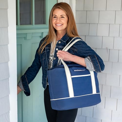 Rachael Ray Soft Reusable Insulated Canvas Grocery Tote Bag, Navy - color: Navy