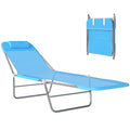 Outsunny Folding Chaise Lounge Pool Chairs, Outdoor Sun Tanning Chairs with Pillow, Reclining Back, Steel Frame & Breathable Mesh for Beach, Yard, Patio, Blue - color: Blue