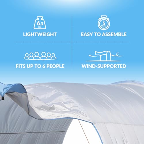 Beach Shade, The Classic Wind-Supported Beach Canopy with UPF 50+ Protection, 7.5ft Tall, Portable & Easy Setup Beach Sun Shelter for 3-6 People - color: Sky Grey