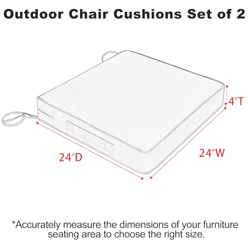 Favoyard Patio Chair Cushions 24 x 24 x 4 Inch Waterproof Outdoor Seat Cushions for Patio Furniture 3-Year Color Fastness Garden Sofa Couch Chair Pads with Handle & Adjustable Straps Set of 2, Green - color: Green, size: 24 X 24 X 4 in
