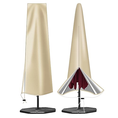 OKPOW Umbrella Cover 420D Oxford Fabric Patio Umbrella Covers Waterproof with Zip, for 9ft to 12ft Garden Outdoor Umbrella (Khaki) - color: Beige, size: Fit for 9-12 Feet Market Umbrella