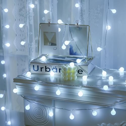 JMEXSUSS 100 LED White String Lights Indoor, Connectable Globe String Lights Plug in with Remote, 33 ft 8 Modes Christmas Fairy Light Outdoor for Bedroom Room Mirror Party Holiday Valentines Decor - color: White, size: 100 LED Plug