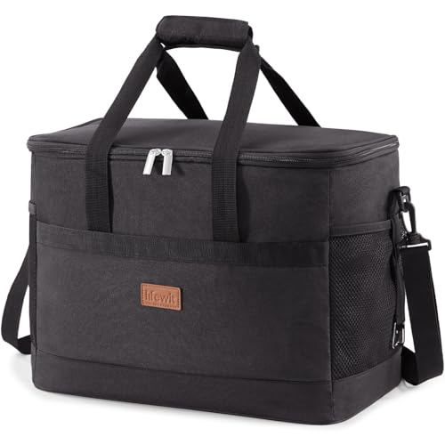 Lifewit Cooler Bag 30/50/60 Cans Collapsible and Insulated Large Lunch Bag Leakproof Soft Cooler Portable Tote for Camping/BBQ/Family Outdoor Activities - color: Black, size: 50-Can(30L)