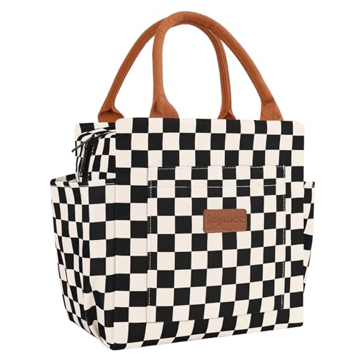 Joymee Lunch Bag Women Insulated Lunch Box Reusable Leakproof Large Spacious Cooler Tote for Women Men Adult with Bottle Holder and Side Pockets for Work Office Travel Picnic -Checker Black - color: 04 Checker Black