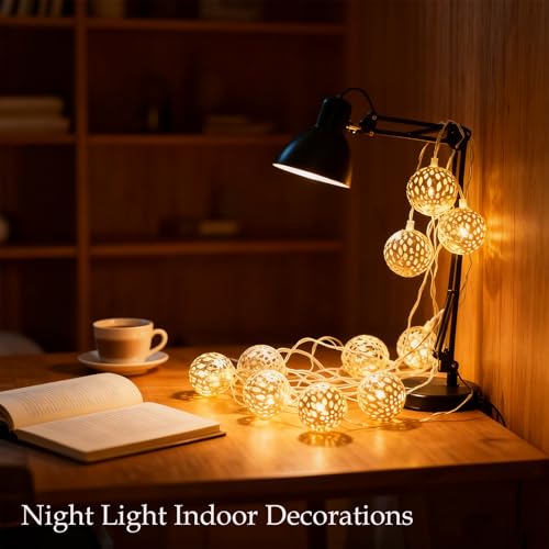 USB & Battery Operated Fairy Moroccan String Lights for Home Bedroom Decor, 9.8ft 20 LED Decorative Metal Gold Globe Lanterns 8 Modes Diwali Decoration for Christmas Birthday Boho Party (Warm White) - color: Warm White