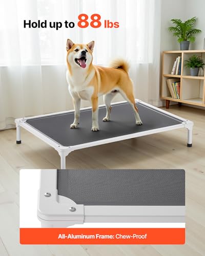 VEVOR Chew Proof Elevated Dog Bed, Portable Raised Dog Cot with Aluminum Tube Metal Frame and Breathable Textilene Mesh, Indoor & Outdoor Pet Cooling Raised Hammock Bed, L, Gray - size: L