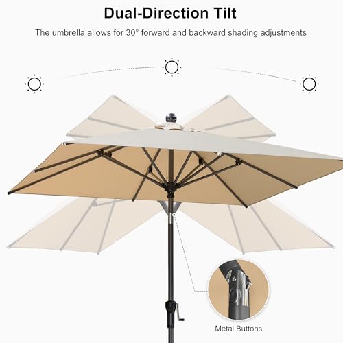 PURPLE LEAF 6.5' x 6.5' Square Patio Umbrella Outdoor Table Umbrella Aluminum Frame Market Umbrella Sun Umbrella with 8 Sturdy Ribs & Tilt for Garden Deck Lawn & Pool Beige - color: Beige, size: 6.5' x 6.5'