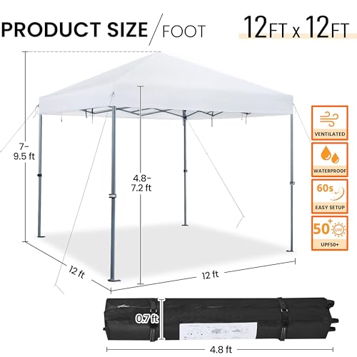 Yaheetech 12x12 Pop Up Canopy Easy Set-up Tent, Portable Outdoor Canopy Instant Tent, Commercial Gazebo with Wheeled Carry Bag & 4 Sandbags for Home, Party & Outdoor Activities, White - color: White, size: 12x12