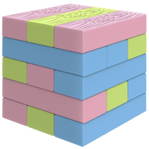 Jenga Mini Spring, Tiny Towers Stacking Block Game, Colorful Pink Blue Green Blocks, Ages 6+