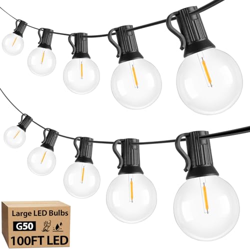 Bosceos 100ft Outdoor G50 LED Globe String Lights Dimmable Waterproof Shatterproof Light Strings with 52 Bulbs Connectable Commercial Hanging Lights for Christmas Patio House Backyard Balcony Party - color: Black, size: 100FT-G50