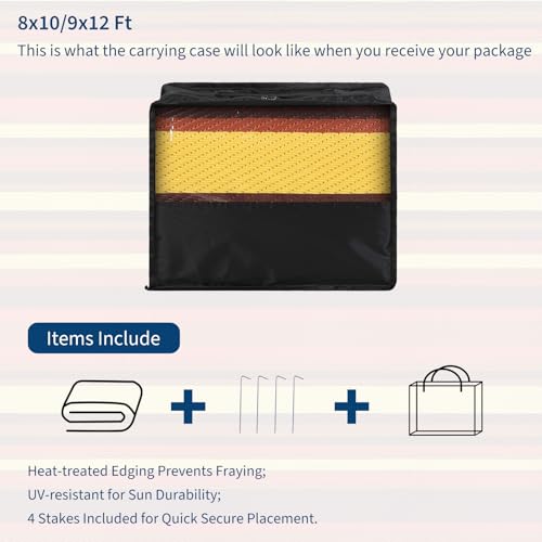 GarveeHome 9x12 Outdoor Rug Modern Geometric Reversible Plastic Straw Outdoor Large Rugs Colorful Striped Lines Outside Decor Carpet Waterproof Portable for Balcony Camping Picnic, Red Orange Yellow - color: Geometric Stripes| Red Orange Yellow, size: 9'
