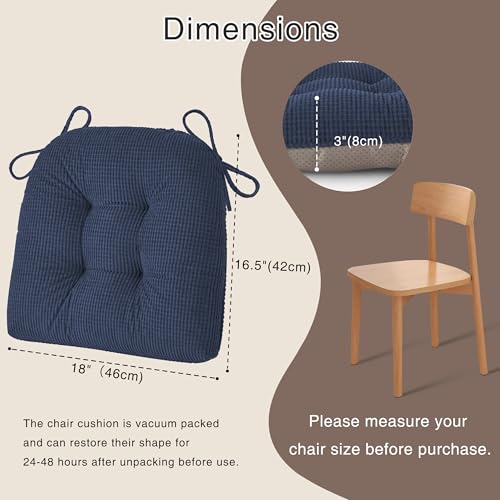 OVOV Dining Chair Cushions Set of 2 Soft Non-Slip Kitchen Chair Pads Tufted Seat Cushion with Ties for Kitchen Dining Room(18" x 16.5" x 3" Blue) - color: Blue